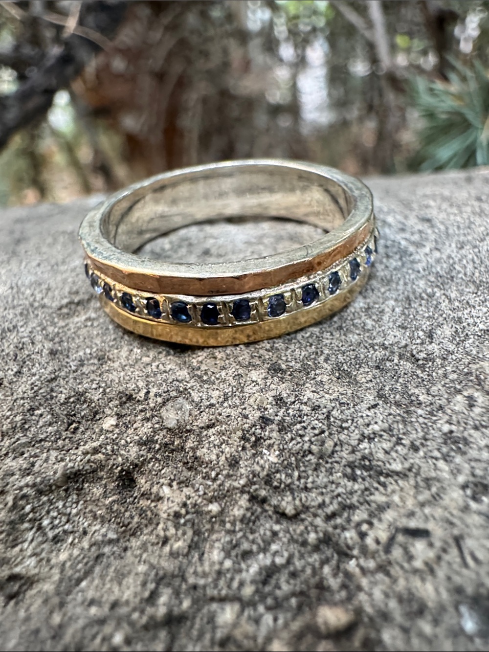 Sundance 14k gold & Silver Ring with blue sapphire Stones
